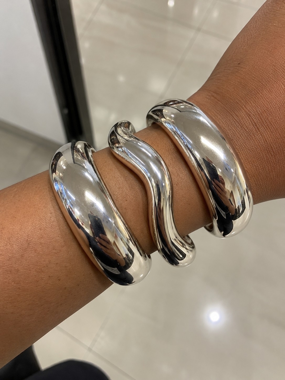 Polished Silver-Tone Chunky Cuff Bracelet - Women Accessories - Picture 3 of 5